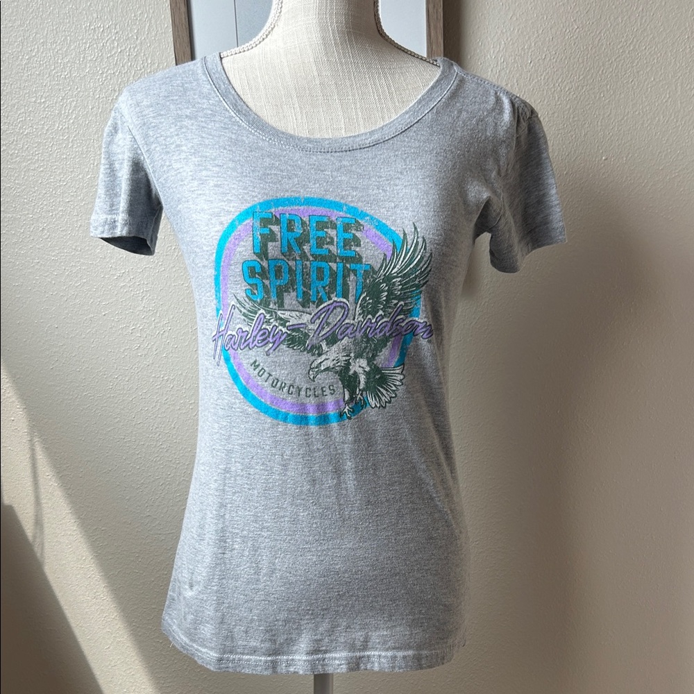 Harley-Davidson Crystal River, FL Gray Tee with Teal & Purple Eagle Graphic